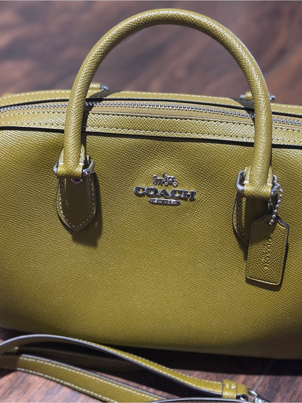 COACH Olive Green Leather Dome Satchel with Detachable Strap - Picture 2 of 2